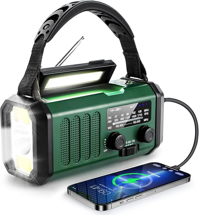 10000mAh Hand Crank Emergency Radio, NOAA Weather Radio with AM/FM Solar Radio, Rechargeable Battery, Flashlight & Reading Light, SOS Cell Phone Charger for Valentines Day Gifts Outdoor Emergencies