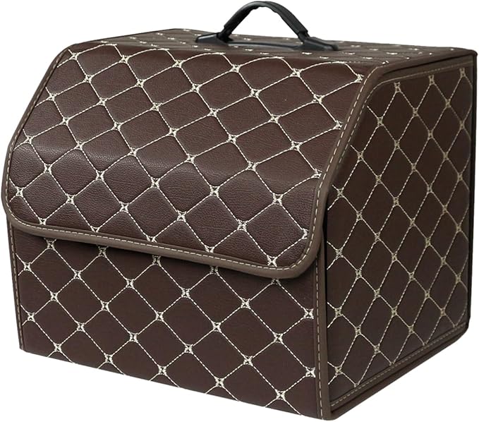 Ergocar Car Trunk Organizer Luxury Foldable Car Boot Tidy Storage Box Waterproof PU Car Boot Storage Organiser for Car/SUV/Truck/Auto (Brown-M)