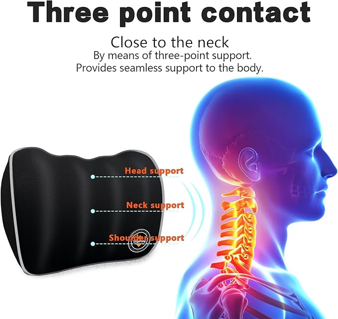 Lumbar & Neck Pillow Set, Car Headrest & Lumbar Support Cushion - Memory foam for pain relief, Ideal for Long Sitting, Travel, Driving, Office, Gaming Chair-Easy to Attach, detachable washable