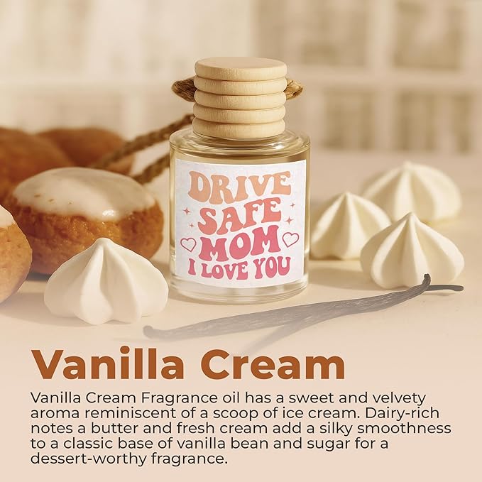 NewEleven Mom Birthday Gifts - Mom Car Essentials, Gifts For Moms, Mommy - Cute Gifts For Mother From Daughter, Son, Kids - Car Air Freshener Hanging 2 Pack, Vanilla Cream Oil Diffuser