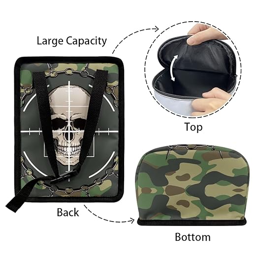 1.2 Gallons Mini Car Trash Can, Camouflage Skull Automotive Garbage Cans, Adjustable Hanging for Tail of Console/Back of Seats, Odor-Free with Zipper Leak-Proof Lid Design, Easy to Clean