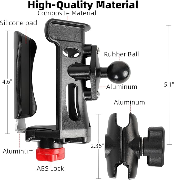 1" Ball Cup Drink Holder with 2.36" Aluminum Arm, Extra Large Adjustable Size Water Bottle Holder for 2.36-3.54" Dia Bottles, Fits RAM Mounts & Motorcycle/Bike 1" Ball Mount
