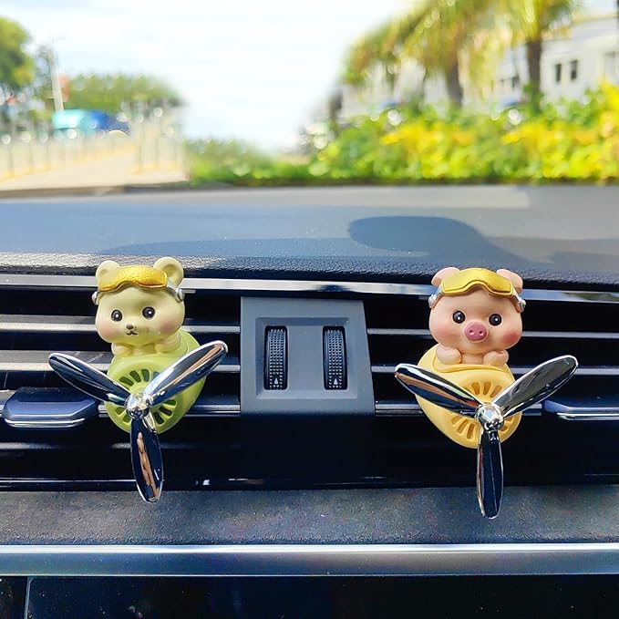 Cute Car Air Freshener for Women/Men, Pilot Car Vent Clips Creative Automotive Fragrance Air Diffuser, Outlet Flower Fan Automotive Decoration Interior Accessories (Pilot Bear)