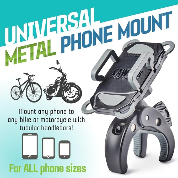 CAW.CAR Accessories Metal Bike & Motorcycle Phone Mount - The Only Unbreakable Handlebar Holder for iPhone, Samsung or Any Other Smartphone. +100 to Safeness & Comfort