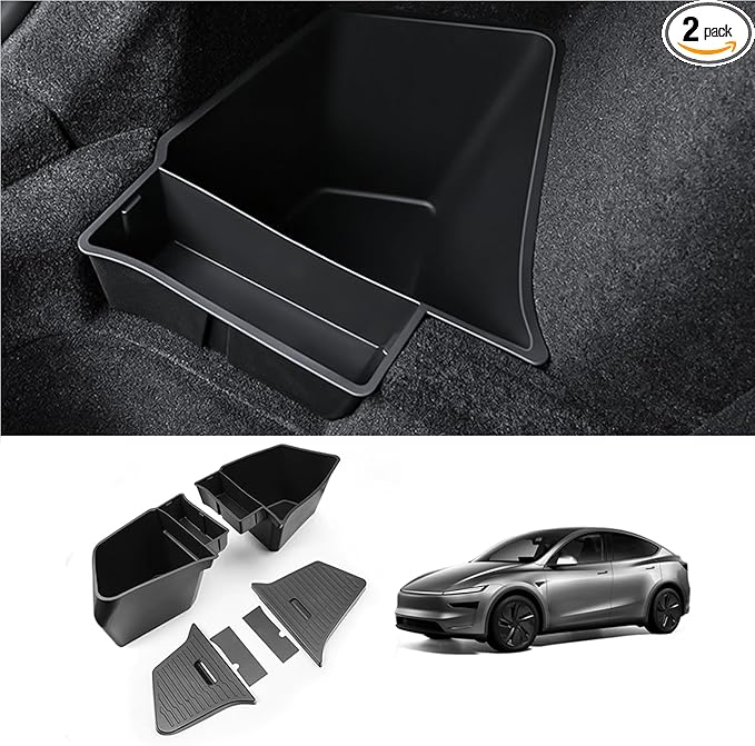 2Pcs Trunk Storage Bins for Juniper TPE Trunk Side Storage Boxes with Lids for Model Y Juniper (2025.03+)