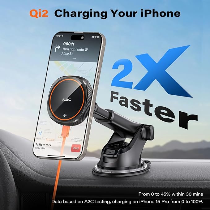 APPS2Car Magnetic Car Phone Mount - Designed Only for MagSafe iPhone 17-12 Series, Orange