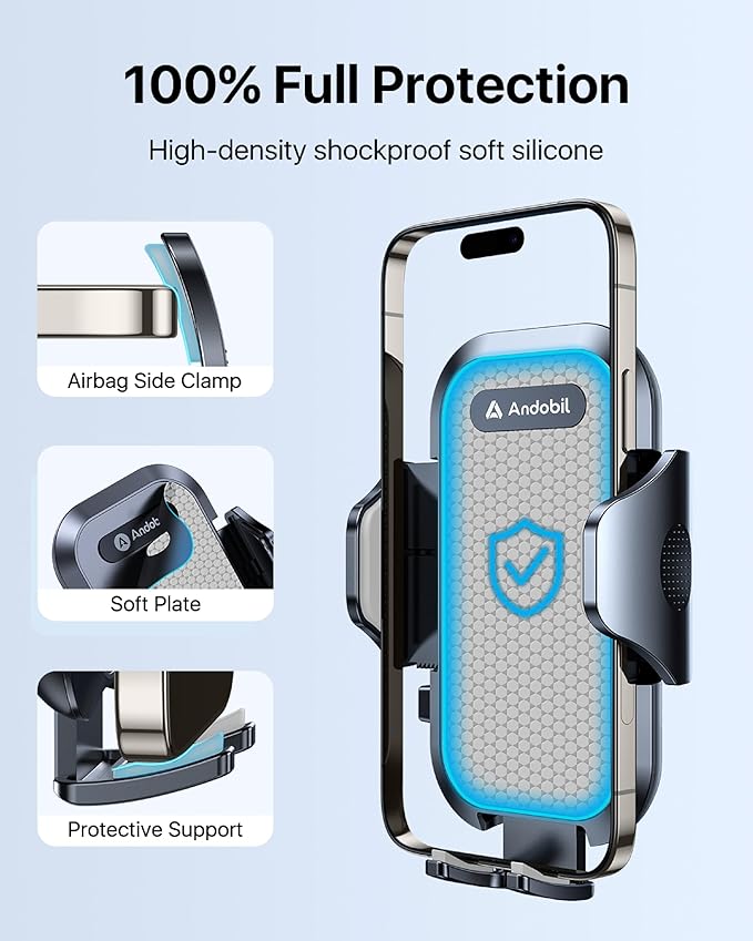 andobil 2025 Upgraded Car Phone Holder Mount for Vent, Military Sturdy Metal Clip Air Vent Phone Holder for Your Car Easy Used Cell Phone Car Mount for iPhone 16 15 14 13 12 Pro Max Samsung Grey