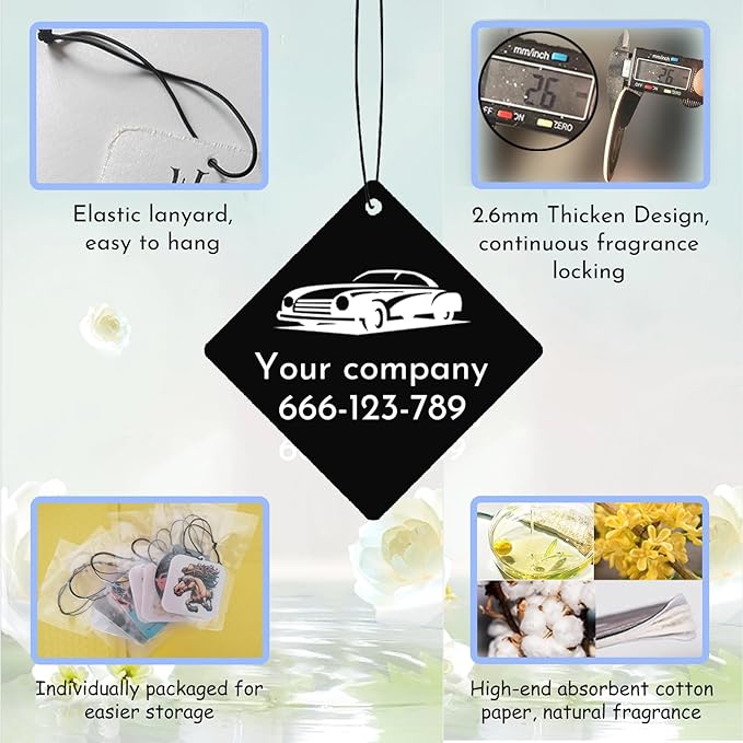 10Pcs Custom Logo Air Freshener for Car Bulk,Wholesale Personalized Double-Sided Car Air Fresheners with Photo Text Logo (10pcs-Rhombus)