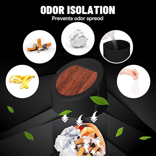 Car Trash Can Bin with Lid - Car Garbage Can Cup Holder - Mini Leakproof Vehicle Garbage Bin with 20pcs Trash Bags-Automotive Organizers and Storage for Front Back Seat Accessories(Wood Grain Lid)