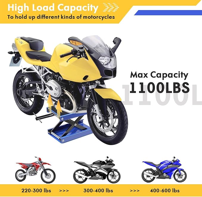 1100 LB Wide Deck Motorcycle/ATV Center Scissor Lift Jack Hoist Stand Bikes, Deep Blue