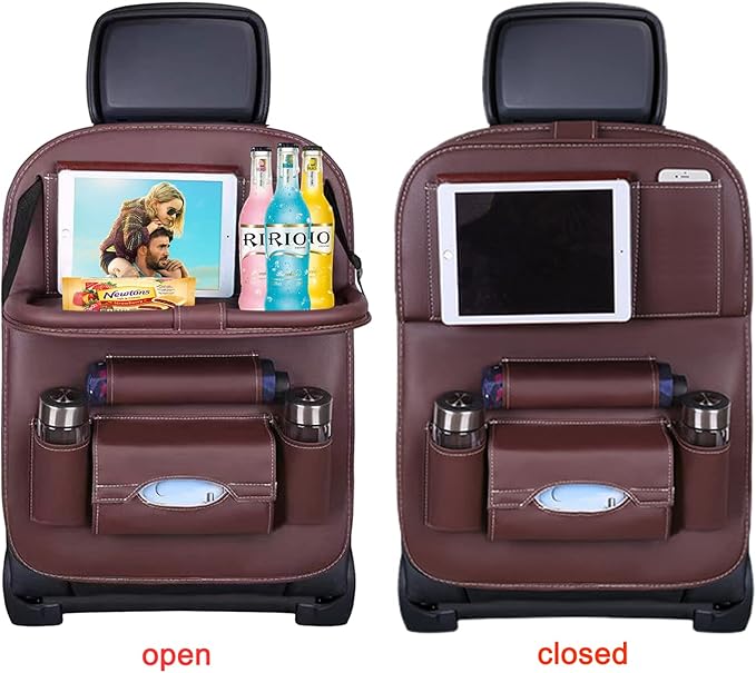 Backseat Car Organizer, Car Back Seat Organizers and Storage with Tablet Holder Kick Mats Back Seat Protectors for Kids with Foldable Tablet Tray Travel Accessories
