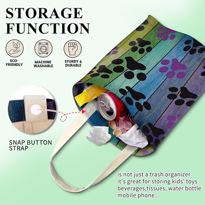 Car Trash Can, Cute Car Trash Bag, Hanging Car Organizer, Rainbow Dog Paw