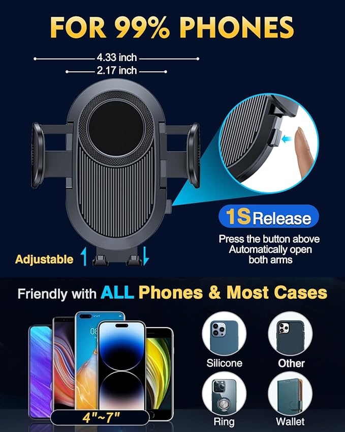 Military-Grade Construction Car Phone Holder Vent 2025 Cell Phone Mount Smartphone Upgraded Steel-Hook Clip Stand Universal Automobile Truck Cradle for iPhone 17 Pro Max 16 15 Samsung