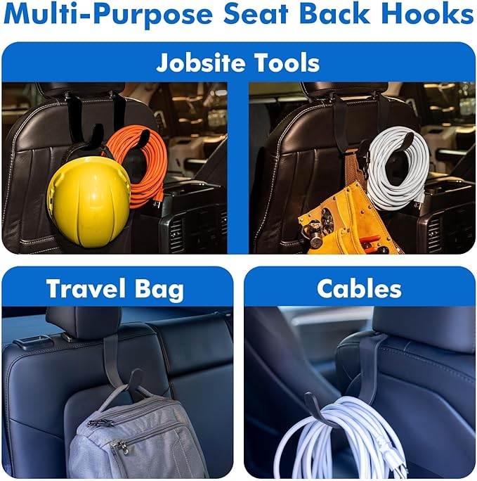 XL Headrest Hooks for Car, Heavy-Duty Car Seat Hooks for Backseat Purses, Bags & Groceries, Universal Headrest Organizer, Hard Hat Hanger for Truck, 4Pack