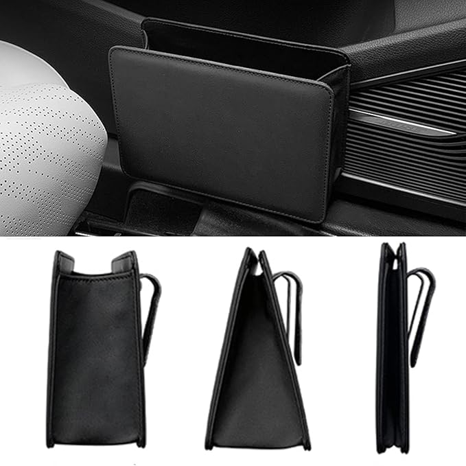 Accmor Car Trash Can, Leather Vehicle Trash Bin Car Dustbin Garbage Organizer Holder with 30 Pcs Trash Bags, Foldable Hanging Mini Cars Storage Bag Container for Auto, SUV (Black)