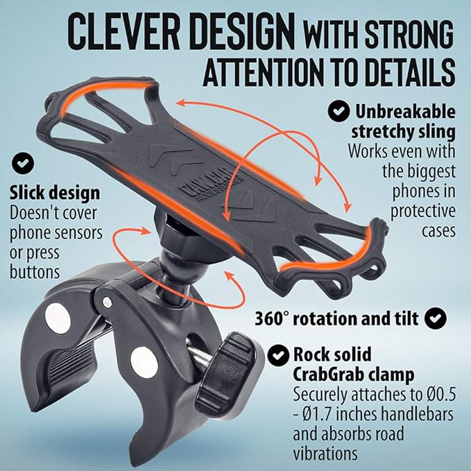 Upgraded 2025 Bicycle & Motorcycle Phone Mount - The Most Secure & Reliable Bike Phone Holder for iPhone, Samsung or Any Smartphone. Stress-Resistant & Highly Adjustable. x10 to Safeness & Comfort
