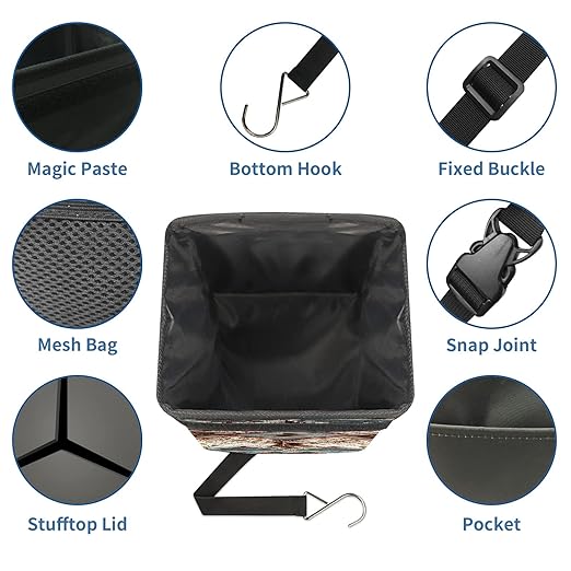 Western Aztec Cow Print Collapsible Reusable Waterproof Car Trash Can with Lid - Automotive Garbage Can, Interior Car Organizer