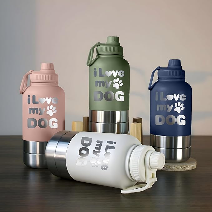 TEEAMORE I love My Water Tumbler with Bowls Personalized Stainless Steel Travel Bottle Brown