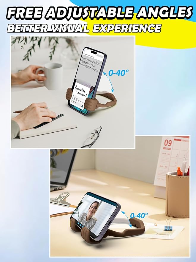 Valentines Day Gifts for Teens Boys Men Him Cell Phone Holder: Patented Thumbs Up Phone Stand Funny Gifts for Adults Kids Teenager Husband Friend Coworkers Phone Accessories Cool Gadgets Brown