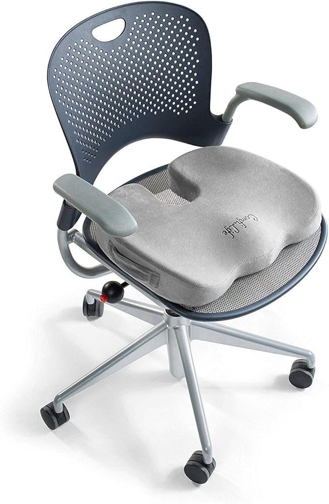 ComfiLife Premium Comfort Seat Cushion - Non-Slip Orthopedic 100% Memory Foam Coccyx Cushion for Tailbone Pain - Cushion for Office Chair Car Seat - Back Pain & Sciatica Relief (Gray)