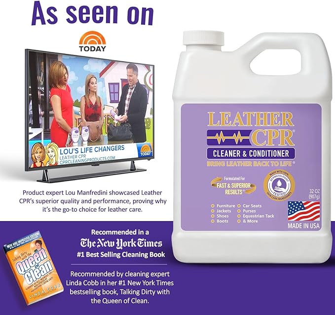 Leather CPR Leather Cleaner And Conditioner - Cleans, Conditions, Restores & Protects Leather Furniture, Handbags, Car Seats, Interior, Jackets, Boots, Purses, Shoes, Couch, Saddles, Tack & More