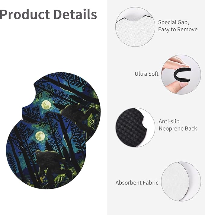 Bigfoot in The Forest Sasquatch Car Coasters for Cup Holders Pack of 2 Neoprene Cup Mat Pad Vehicle Interior Accessories for Men Women
