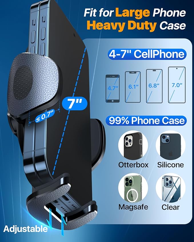 HTU 【Military-Grade Suction】 2025 Cell Phone Holder for Car【Flexible Telescopic Arm】 Car Phone Mount Stand for Dashboard Windshield for iPhone 16 Pro Max 15 14 13 12 Samsung Truck Jeep, Black