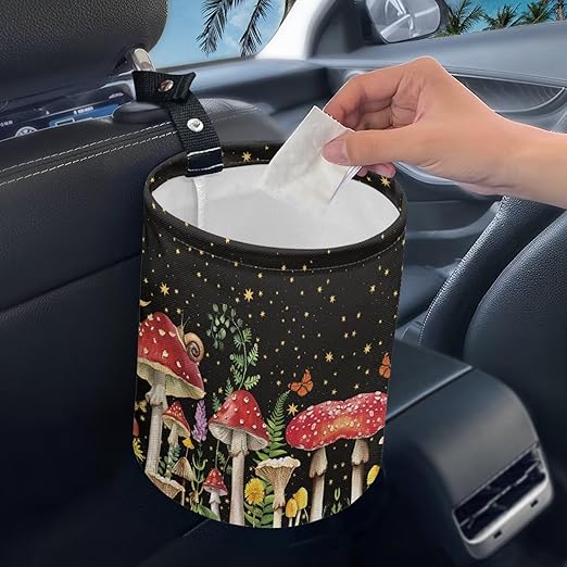Mushroom Starry Sky Collapsible Floral Trash Can - Accessories for Cars, Camping & Family Gatherings, Easy to Clean