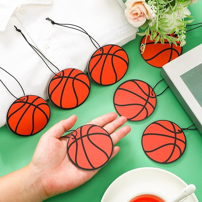 12 Pcs Car Air Freshener Hanging Long Lasting Scent Gift for Sport Lover Automotive Freshener Aromatherapy Tablet Rearview Mirror Interior Accessories Locker Office Home Decoration(Basketball)