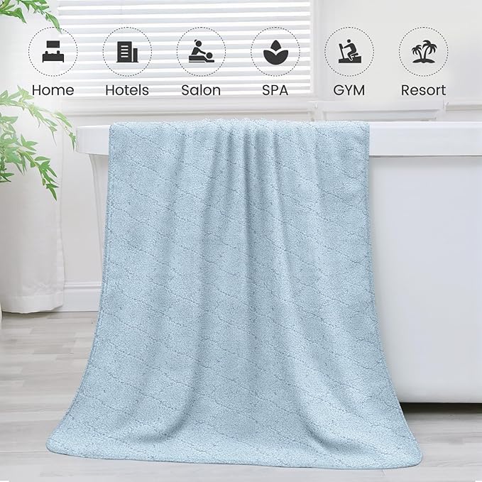 JML Bath Towels Pack of 2, 30 in x 60 in, Large Microfiber Bath Towel Set, Ultra Soft, Super Absorbent, Fast Drying, Use for Sauna, Sport, Travel, Fitness, SPA, Yoga,Coral Fleece -Light Blue