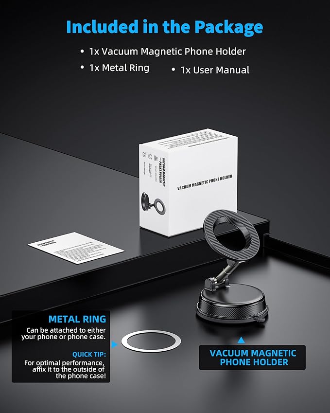 Vacuum Magnetic Suction Car Phone Holder for Magsafe, 360° Adjustable Suction Cup Phone Mount for Car Gym Mirror, Compatible with iPhone & Android