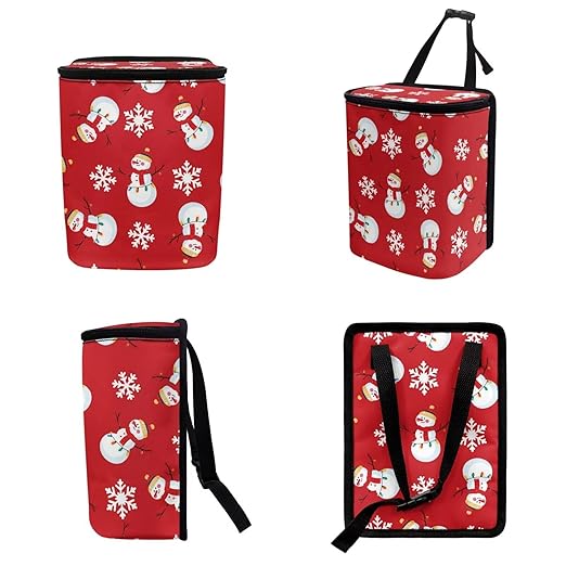 1.2 Gallons Car Can Trash Bag, Christmas Snowman Trash Bags for Cars, Adjustable Hanging for Tail of Console/Back of Seats, with Zipper Leak-Proof Lid Design, Washable, Easy to Install