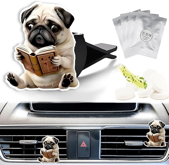 Cute Car Air Freshener Clips Dog Car Vent Clip Pug Dog Cars Scents Cologne Air Conditioner Clip Auto Vent Interior Decoration Cars Accessories Dogs Loves Gifts for Men Women