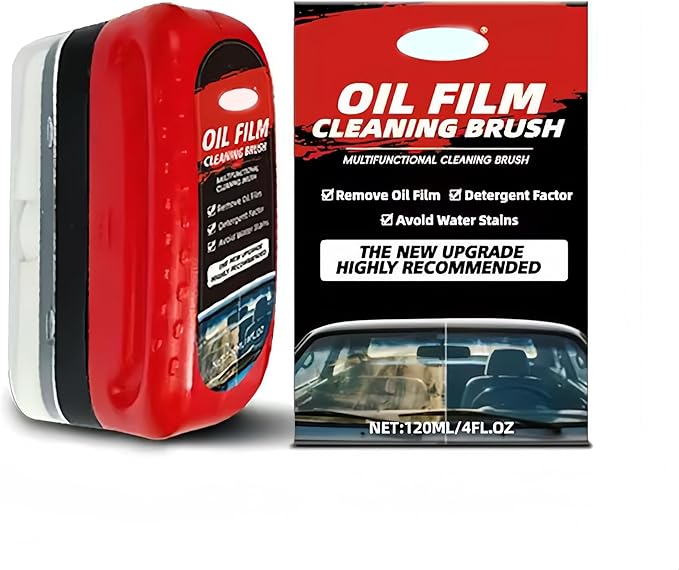 Oil Film Remover for Car Windshields and Windows, New Car Glass Oil Film Cleaner for Paint/Wheels Improve Driving Visibility Universal Anti-Rain Fog Glass Brush (1, Red)