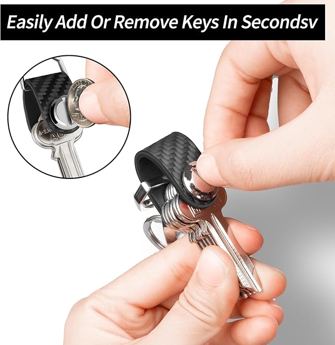 T-carbon Key Organizer, Compact Key Holder, Minimalist Silent Keychain for Men & Women,Expandable Key Case Holds Up to 8 Keys