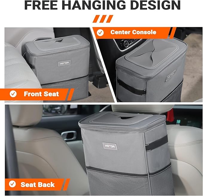 HOTOR 3 Gallons Car Trash Can, Ultra Large Capacity Organizer and Storage with Adjustable Straps & Magnetic Snaps, Waterproof Car Accessory for Interior Car Stuff Storage, Gray