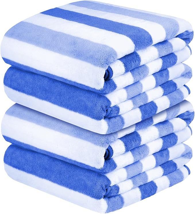 JML Bath Towels, Pack of 4, 30"x60", Large Microfiber Towel Set, Ultra Soft, Super Absorbent, Fast Drying, Perfect for Suana, Shower, Pool, Sport, Travel, Fitness, SPA,Yoga, Cabana Stripe Blue