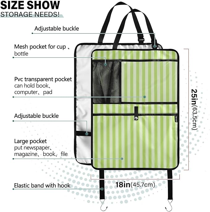 2 Pack Backseat Car Organizer with Storage Pockets Seat Back Organizers for Kids Kick Mats Backseat Protector Automotive Stripes Light Green
