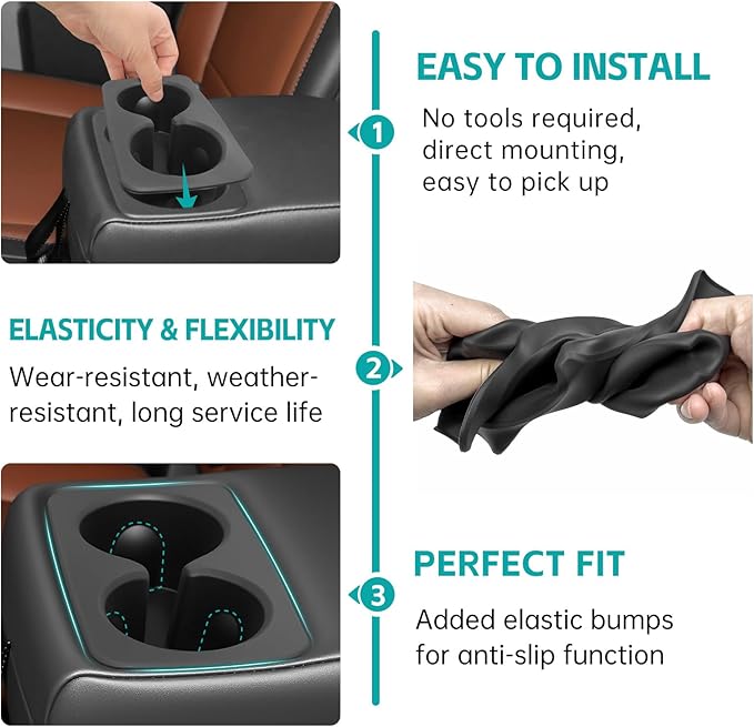 Rear Row Seat Cup Holder Organizer Compatible with 2022 2023 2024 2025 Ford Maverick Accessories, Noise-Free Water & Dust Proof Silicone Insert Drink Holder for 2022-2025 Maverick Accessories