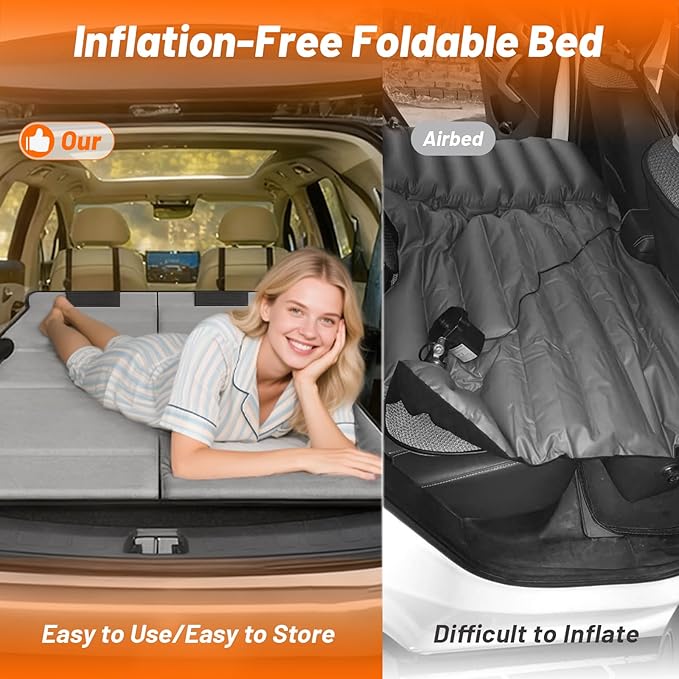 Trunk Folding Bed for Kia Sportage, Portable Non-Inflatable Car Mattress, Easy-to-Clean Material with Convenient Storage, Inflation-Free Design, Car Camping Accessories, SUV Mattress, Gray