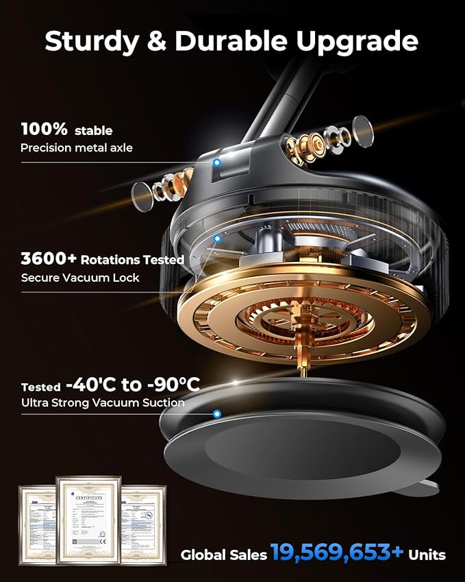 MRGLAS 2026 Upgraded Phone Holders for Your Car, Magsafe Car Mount Ultra Magnetic, 360° Adjustable Vacuum Suction Car Phone Mount, Car Truck Accessories for Men Women for iPhone 17 Pro Max Car Dash