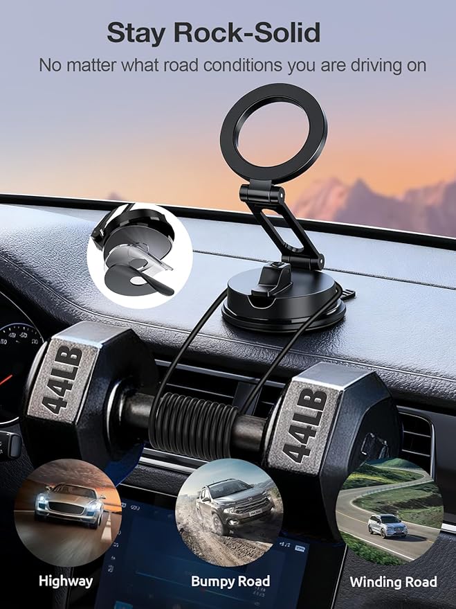 Foldable Magnetic Phone Holder for Car, 360°Rotation Cell Phone Car Mount with Strong Stable Suction, Car Phone Holder for MagSafe Compatible with iPhone 17 Pro Max 16 15 14 13 12 Plus