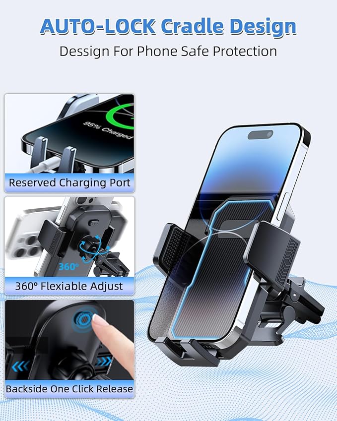 PZK Car Phone Mount for Honda Civic 2022 2023 2024 2025 2026 Accessories 11th Gen Civic 7/9-Inch Screen 360° Rotation Auto Lock Car Phone Holder with Storage Box Not Affect Air Vent Phone Cradles