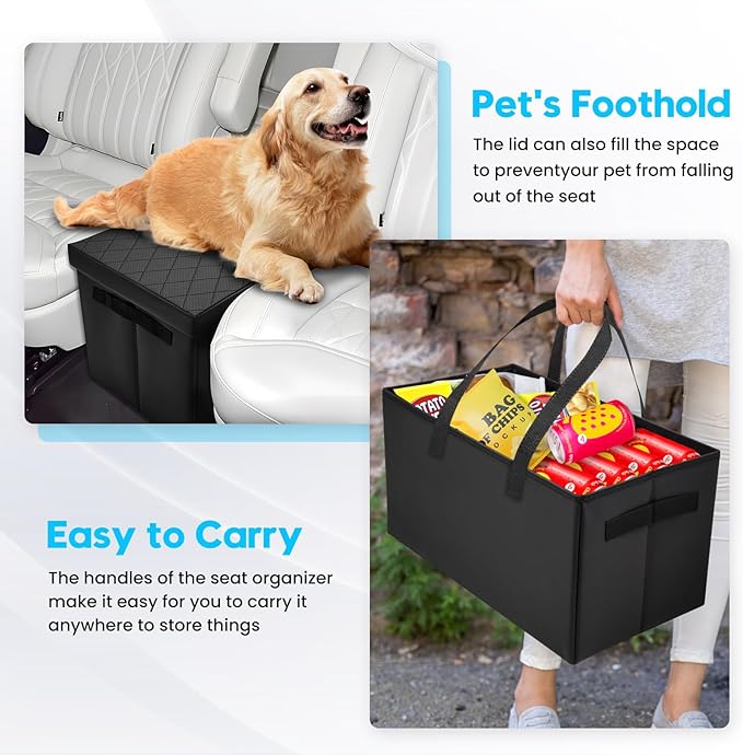 Autorder Car Seat Organizer for 2020-2025 2026 Ford Explorer Accessories Portable Backseat Organizer with Lid Handles Multipurpose Car Floor Storage for Kids Toys Baby Products Daily Necessities