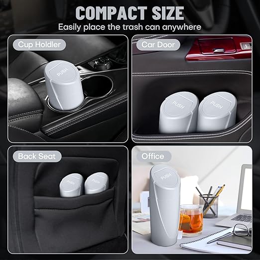 Car Trash Can Bin with Lid - 2 Packs Car Garbage Can Cup Holder - Grey Mini Leakproof Vehicle Garbage Bin with 40pcs Trash Bags-Automotive Organizers and Storage for Front Back Seat Accessories
