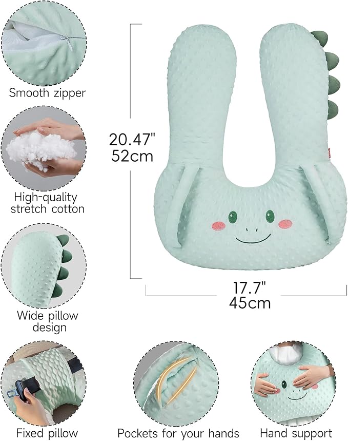 BEBAS U-Shaped Kids Travel Pillow for Car - Comfortable Neck and Head Support Pillow for Sleeping on Long Trips, Cute Cartoon Design, Ideal for Car Seats, Booster and Home Use, Great Gift Idea（Green）