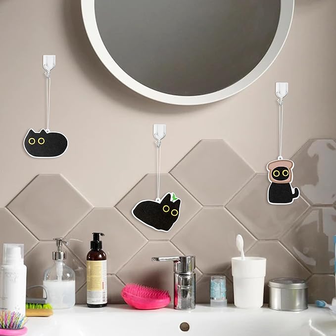 Car Air Fresheners Set - 6Pcs Cute Black Cat Freshener Hanging Ornaments Refresh Air Fragrant Pendant Essential Gift For Car Accessories Decoration Interior Home Household Long-Lasting Scent