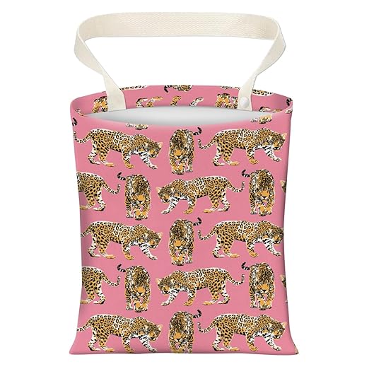Cute Car Trash Can, Hanging Canvas Car Back Seat Organizer and Storage Bag, Funny Car Trash Bag For Travelling, Outdoor Pink Cheetahs