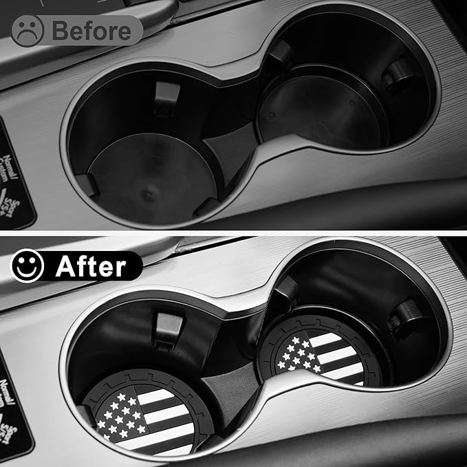 JUSTTOP Car Cup Holder Coaster,American Flag Non-Slip Insert Car Cup Coaster,Car Accessories Interior for Women and Man,4 Pack Black