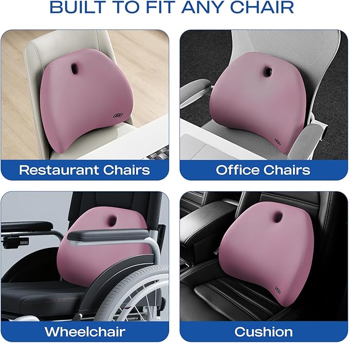 Skechers Lumbar Support Pillow for Office Chair,Memory Foam Lumbar Pillow,Lower Back Pain Relief Lumbar Pillow,Ergonomic Design Back Support Pillow for Office Chair,Car,Home,Travel,Purple